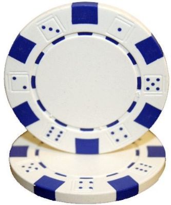 Roll of 50 white and blue dice poker chips, 11.5 g each