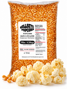 Bullseye mushroom popcorn 10lbs bag with popped popcorn